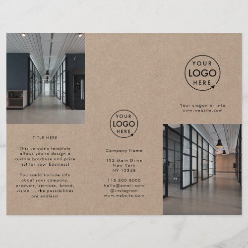 Rustic Kraft  Simple Photo Logo Trifold Brochure