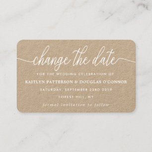 Rustic Kraft Simple Script Change The Date Business Card
