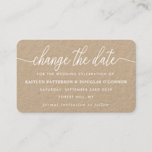 Rustic Kraft Simple Script Change The Date Business Card