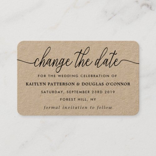 Rustic Kraft Simple Script Change The Date Business Card