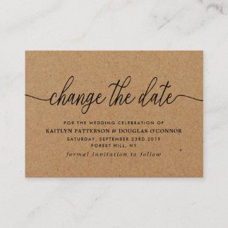 Rustic Kraft Simple Script Change The Date Enclosure Card