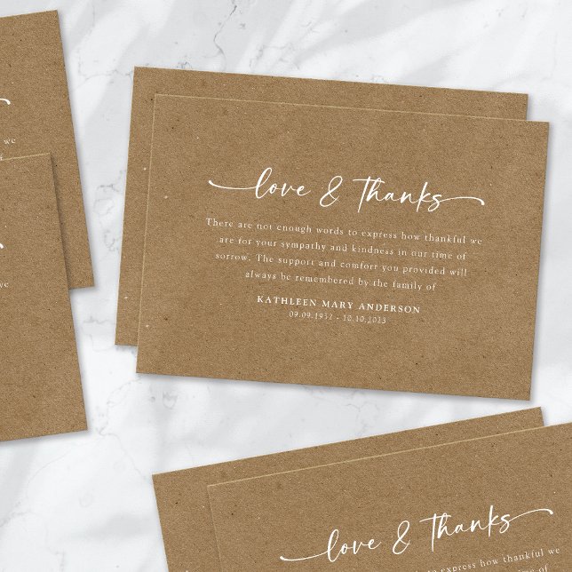 Rustic Kraft Simple Script Funeral Thank You Card (Creator Uploaded)