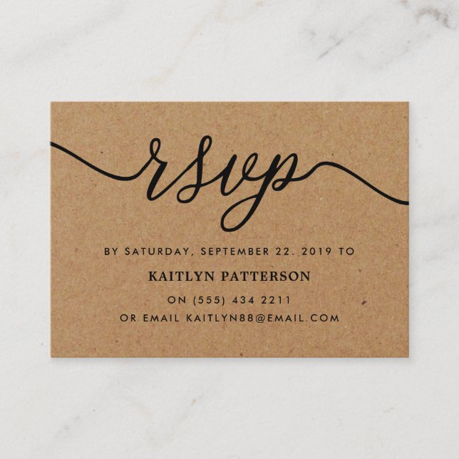 Rustic Kraft Simple Script RSVP Enclosure Card (Front)