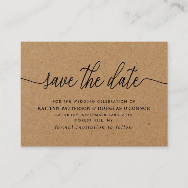 Rustic Kraft Simple Script Save The Date Enclosure Card