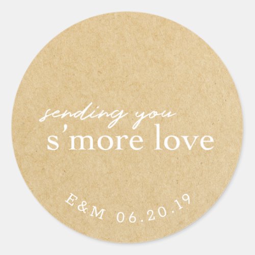Rustic Kraft Smore Love Personalized Wedding Favor Classic Round Sticker