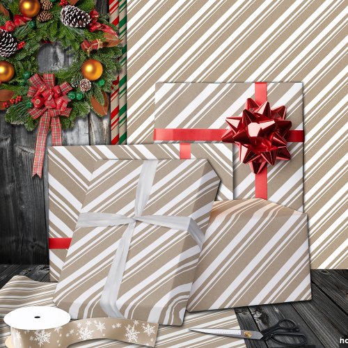 Rustic Kraft Snow White Stripes Holiday Wrapping Paper