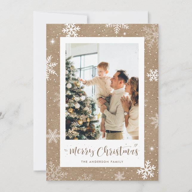 Rustic Kraft Snowflake Photo Christmas Card (Front)