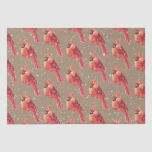 Rustic Kraft Snowy Christmas Red Cardinal Bird Tissue Paper
