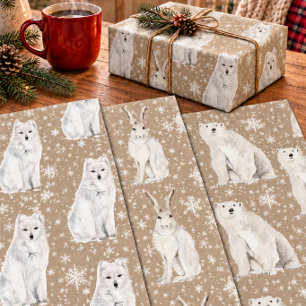 Rustic Kraft Snowy Winter Arctic Animals Wrapping Paper Sheets