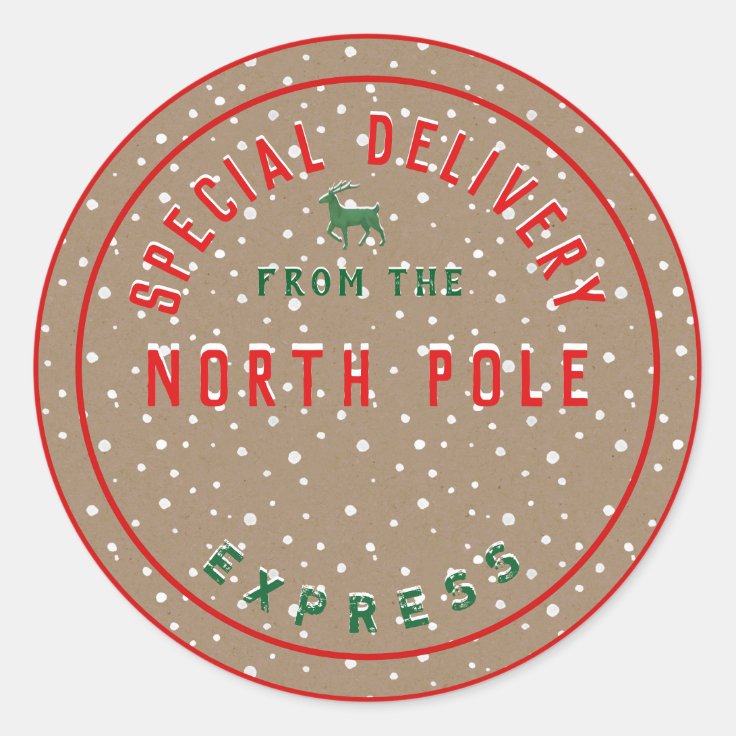 Rustic Kraft Special Delivery Official North Pole Classic Round Sticker ...