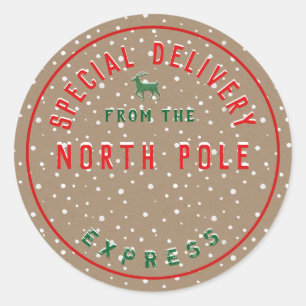 Rustic Kraft Special Delivery Official North Pole Classic Round Sticker