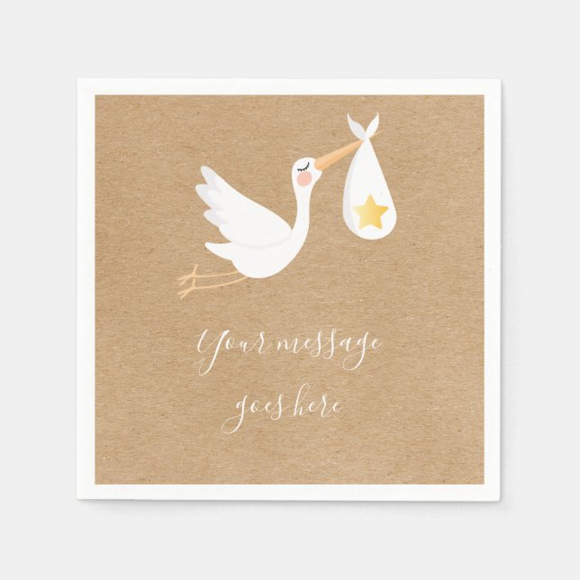 Rustic Kraft Special Delivery Stork Baby Shower Napkins (Front)