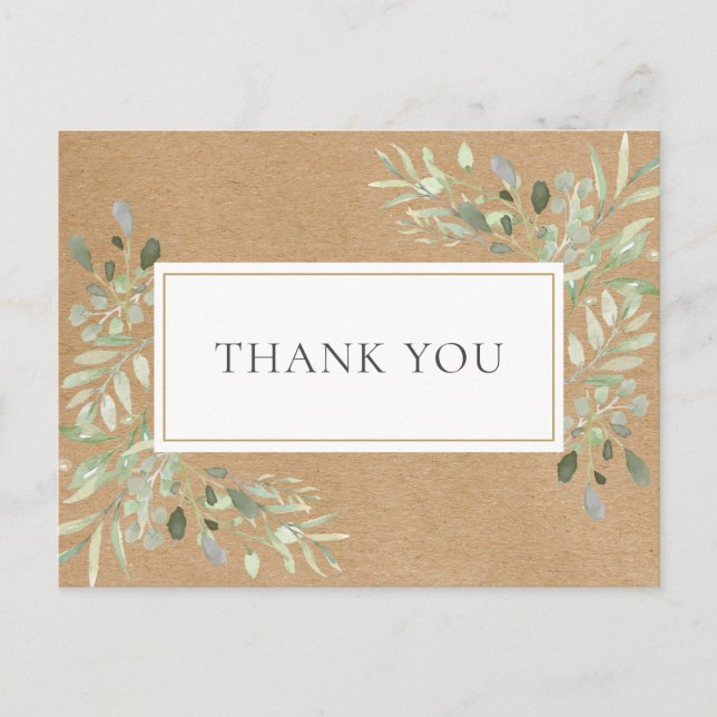 Rustic Kraft Spring Leaves Business Thank You Postcard (Front)