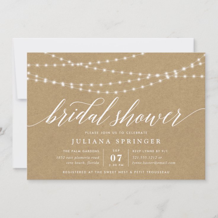 Rustic Kraft String Lights Bridal Shower Invitation Zazzle