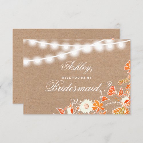 Rustic kraft string lights fall floral bridesmaid invitation