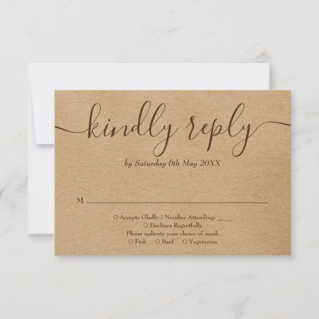 Rustic Kraft String Lights Floral Script RSVP Card (Front)