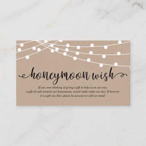 Rustic kraft string lights, Wedding Honeymoon Fund Enclosure Card