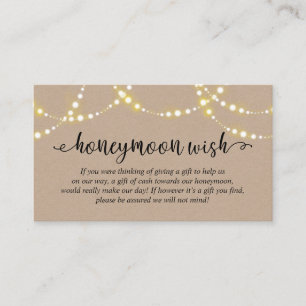 Rustic kraft string lights, Wedding Honeymoon Fund Enclosure Card