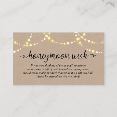 Rustic kraft string lights Wedding Honeymoon Fund Enclosure Card