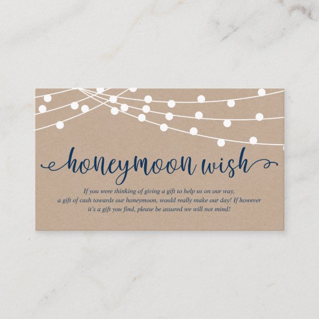 Rustic kraft string lights, Wedding Honeymoon Fund Enclosure Card (Front)