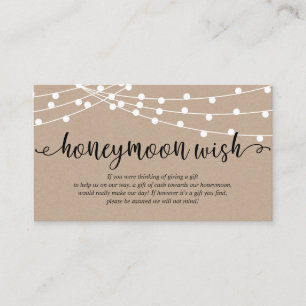 Rustic kraft string lights, Wedding Honeymoon Wish Enclosure Card