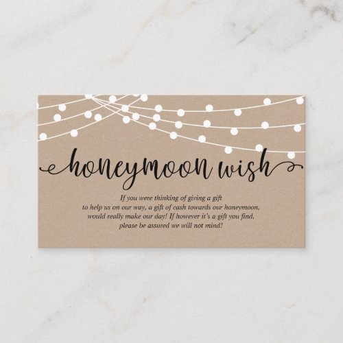 Rustic kraft string lights Wedding Honeymoon Wish Enclosure Card