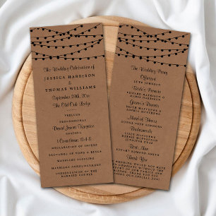 Rustic Kraft String Lights Wedding Program