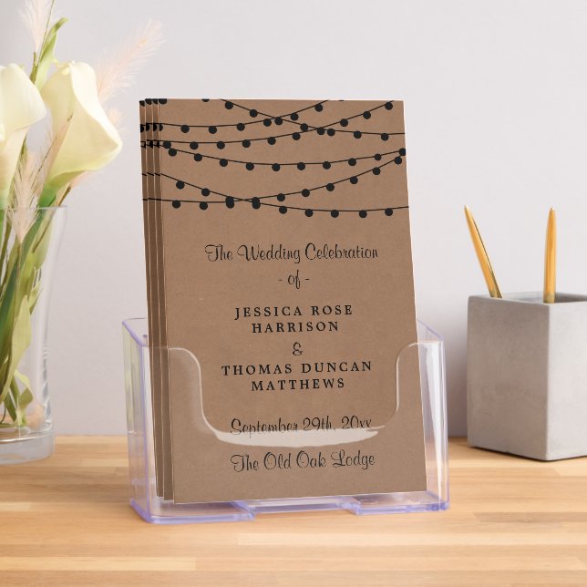 Rustic Kraft String Lights Wedding Program Brochure (Insitu)