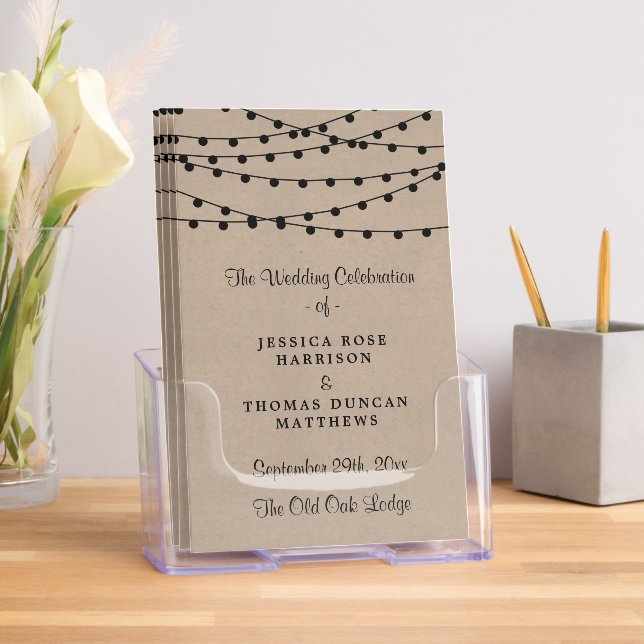 Rustic Kraft String Lights Wedding Program Brochure (Insitu)