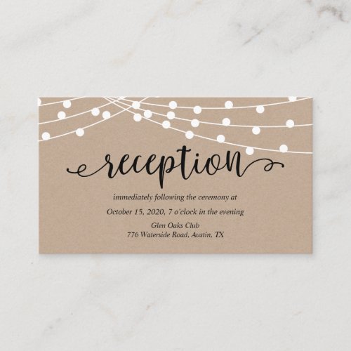 Rustic kraft string lights Wedding Reception Enclosure Card