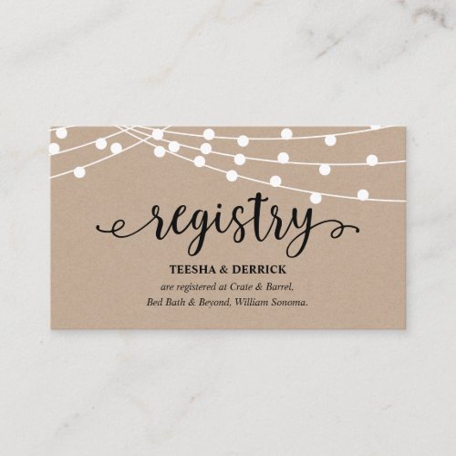 Rustic kraft string lights Wedding Registry Enclosure Card