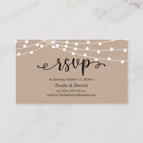 Rustic kraft string lights Wedding RSVP Enclosure Card