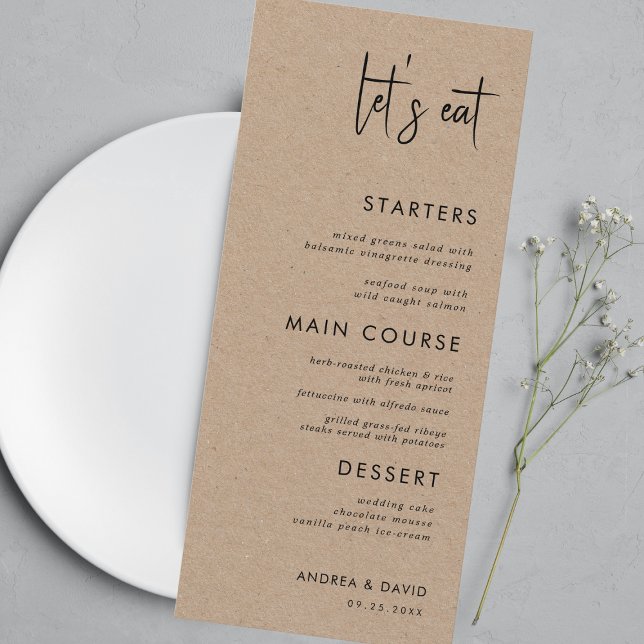 Rustic Kraft Style Let's Eat Script Simple Wedding Menu (Creator Uploaded)