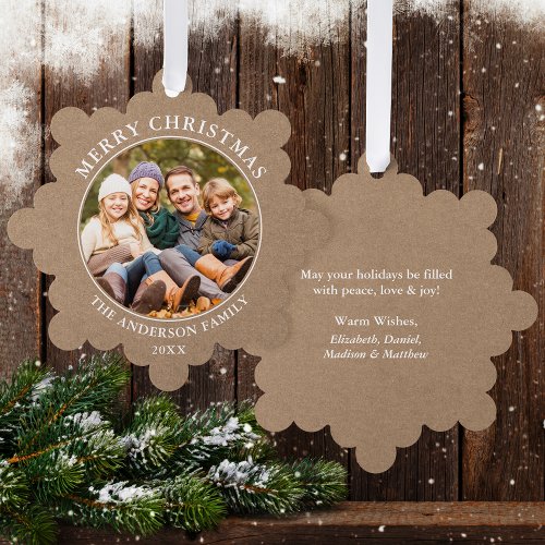 Rustic Kraft Style Merry Christmas Photo Ornament Card