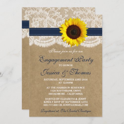 Rustic Kraft Sunflower Engagement Party Or Shower Invitation