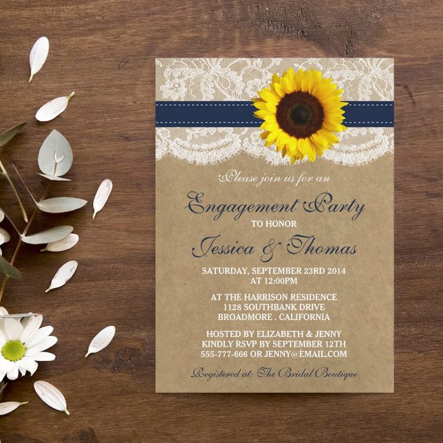 Rustic Kraft Sunflower Engagement Party Or Shower Invitation (Creator Uploaded)