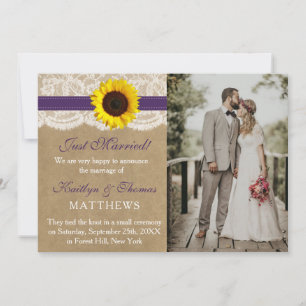 Rustic Kraft Sunflower Wedding Photo Marriage Announcement