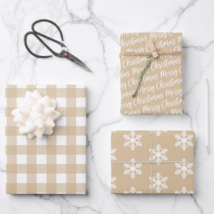 Rustic Kraft Tan Buffalo Plaid Merry Christmas Wrapping Paper Sheets