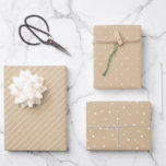 Rustic Kraft Tan Stripes Dots and Stars Patterned Wrapping Paper Sheets<br><div class="desc">Rustic modern gift wrap set features three dainty patterned wrapping paper sheets in a kraft tan brown paper color. Patterns include white thin diagonal stripes,  small polka dots,  and stars. Perfect for holidays or other special occasions.</div>