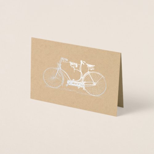 Rustic Kraft Tandem Bicycle  Silver Foil Card