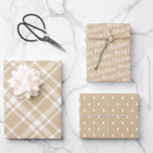 Rustic Kraft Tartan Plaid Merry Christmas Wrapping Paper Sheets