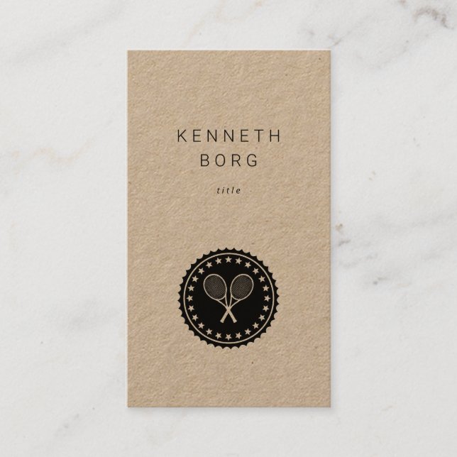 Rustic kraft tennis instructor seal logo in black business card (Front)