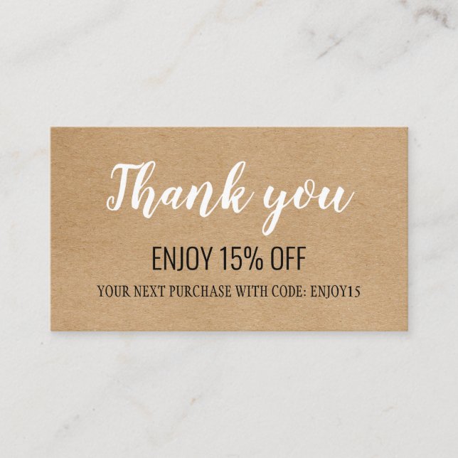 Rustic Kraft Thank You Business Customer Discount Card (Front)