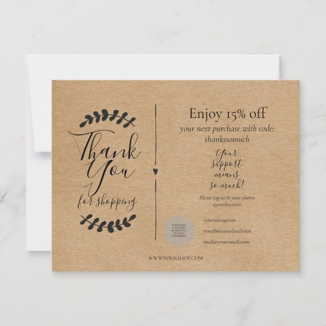 Rustic Kraft Thank You For Shopping Discount (Front)