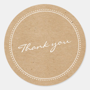 Rustic Kraft Thank You Script Lettering Dotted Classic Round Sticker