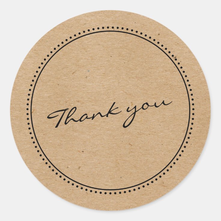 Rustic Kraft Thank You Script Lettering Milgrain Classic Round Sticker