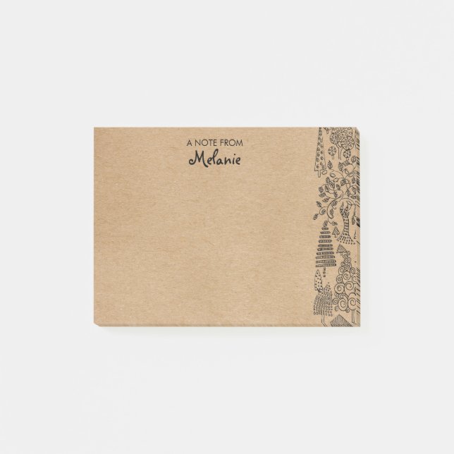 Rustic Kraft Trees Illustration Personalised Post-it Notes (Front)