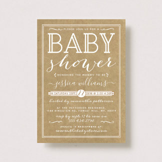 Rustic Kraft Trendy Typography Baby Shower Invitation