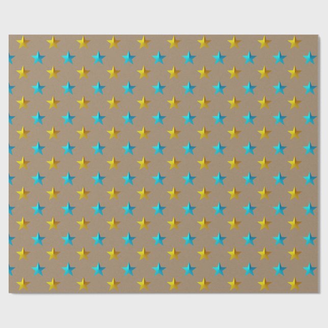 Rustic Kraft Turquoise Blue Gold Holiday Wrapping Paper (Flat)