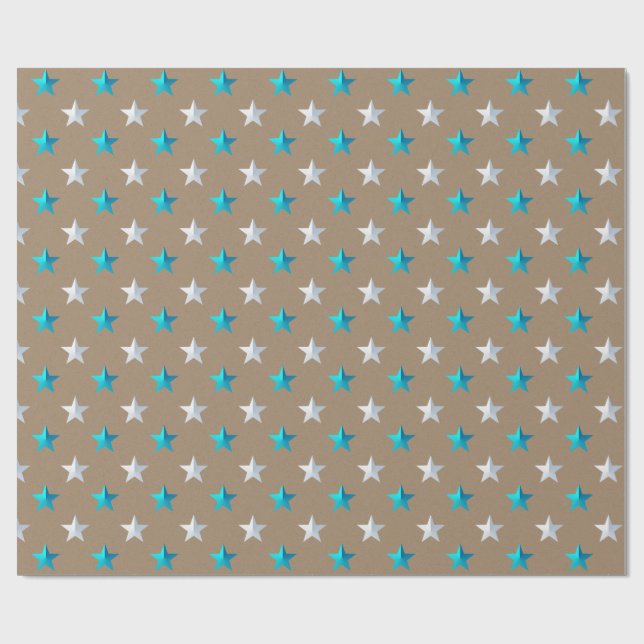 Rustic Kraft Turquoise Blue Silver Holiday Wrapping Paper (Flat)